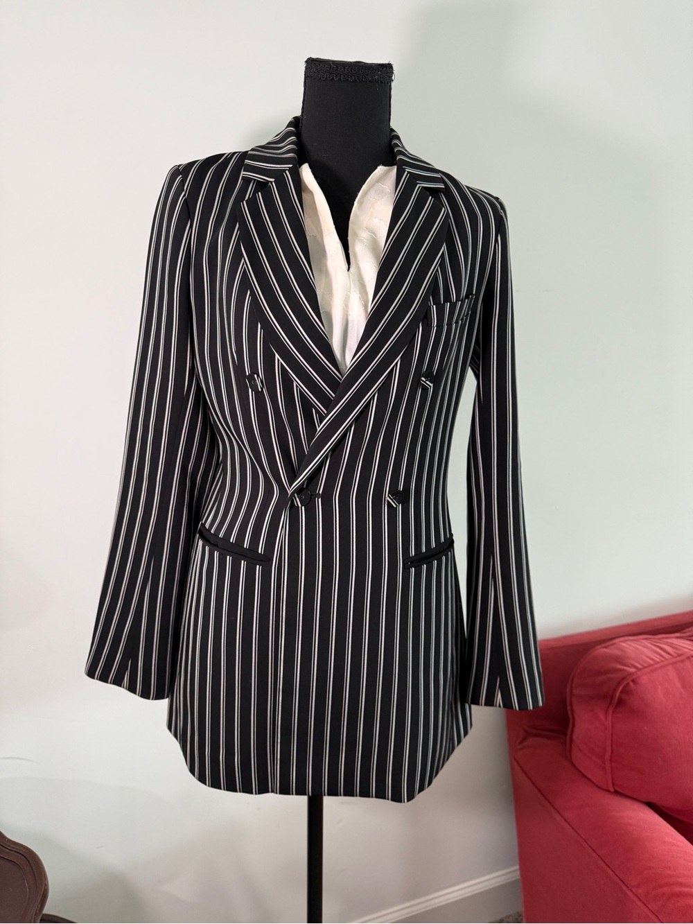 ✨ BCBGMaxAzria Pinstripe Double Breasted Blazer Jacket - Black/White - Size XXS